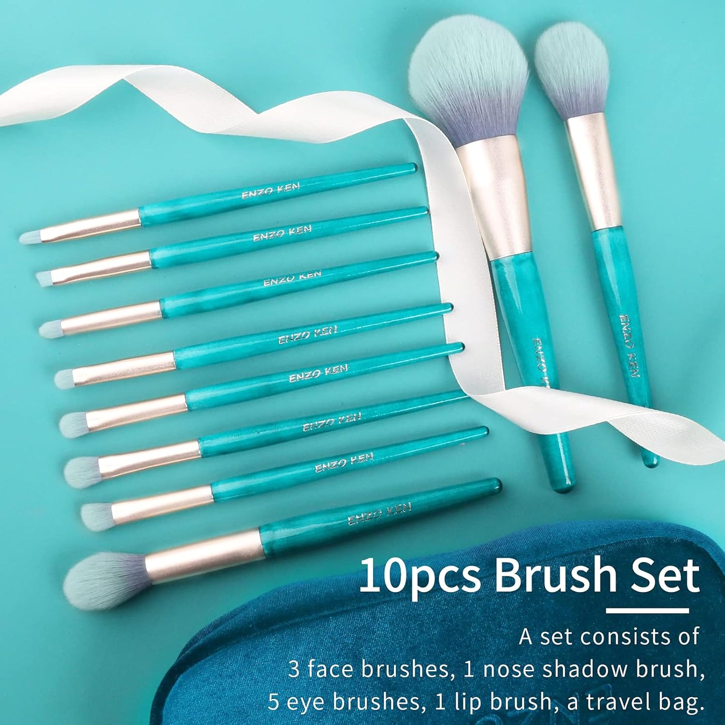 Blue Makeup Brushes Set with Case by , Vegan Makeup Brush Set Professional, Cosmetic Brushes Makeup Set, Make up Brushes Vegan, Make up Brushes Set Professional, Wooden Makeup Brush Set Vegan