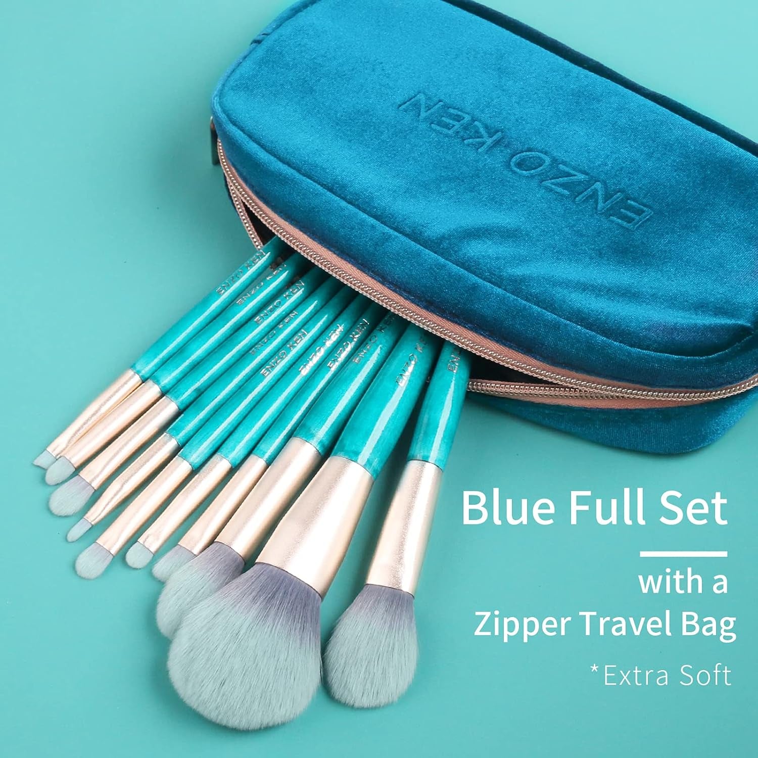 Blue Makeup Brushes Set with Case by , Vegan Makeup Brush Set Professional, Cosmetic Brushes Makeup Set, Make up Brushes Vegan, Make up Brushes Set Professional, Wooden Makeup Brush Set Vegan